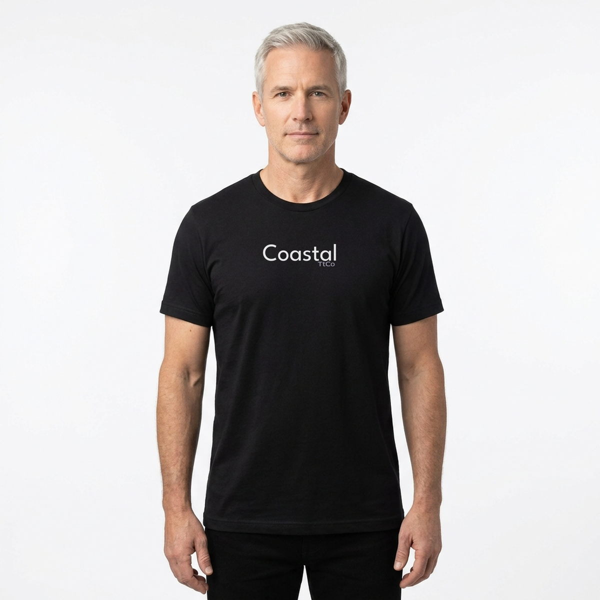 Adrian wearing the Coastal T-shirt from TtCo with the design centered on the front.