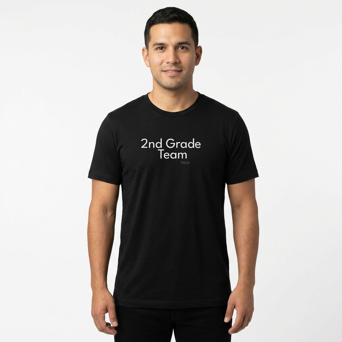 Luis wearing the 2nd Grade Team T-shirt from TtCo with the design centered on the front.