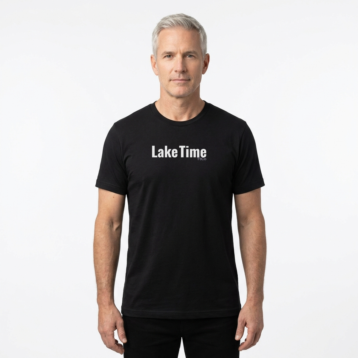 Adrian wearing the Lake Time T-shirt from TtCo with the design centered on the front.