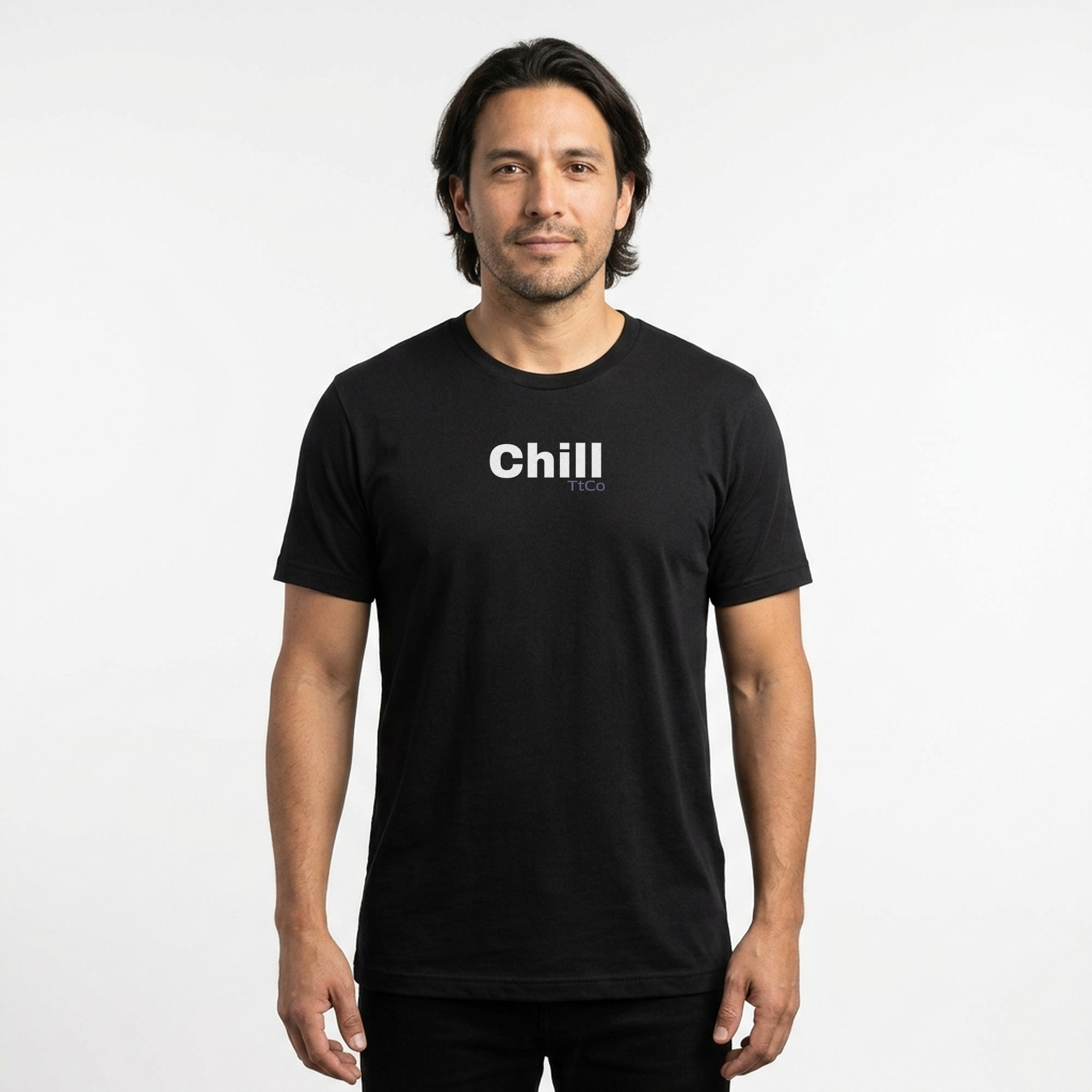 Diego wearing the Chill T-shirt from TtCo with the design centered on the front.