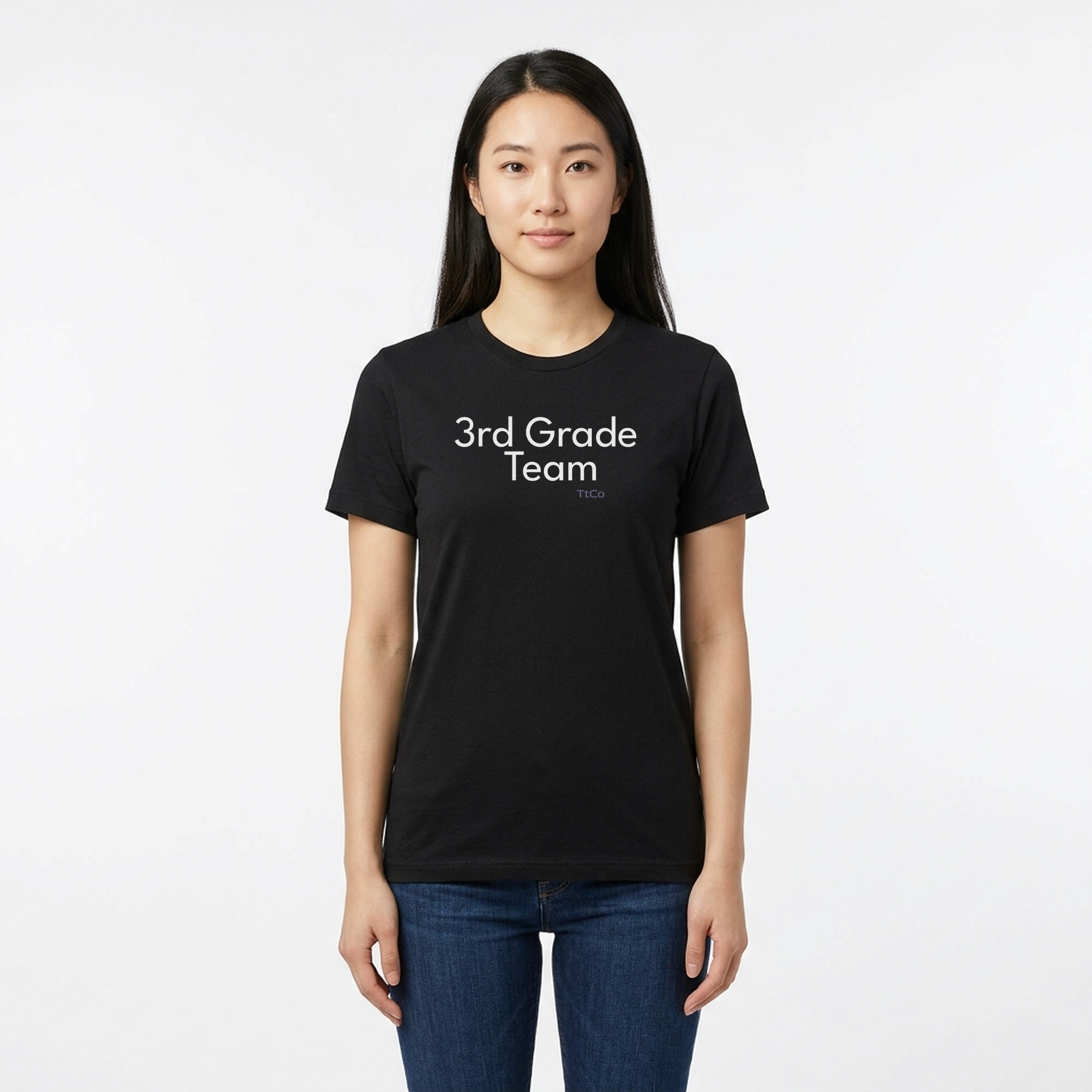 Hana wearing the 3rd Grade Team T-shirt from TtCo with the design centered on the front.