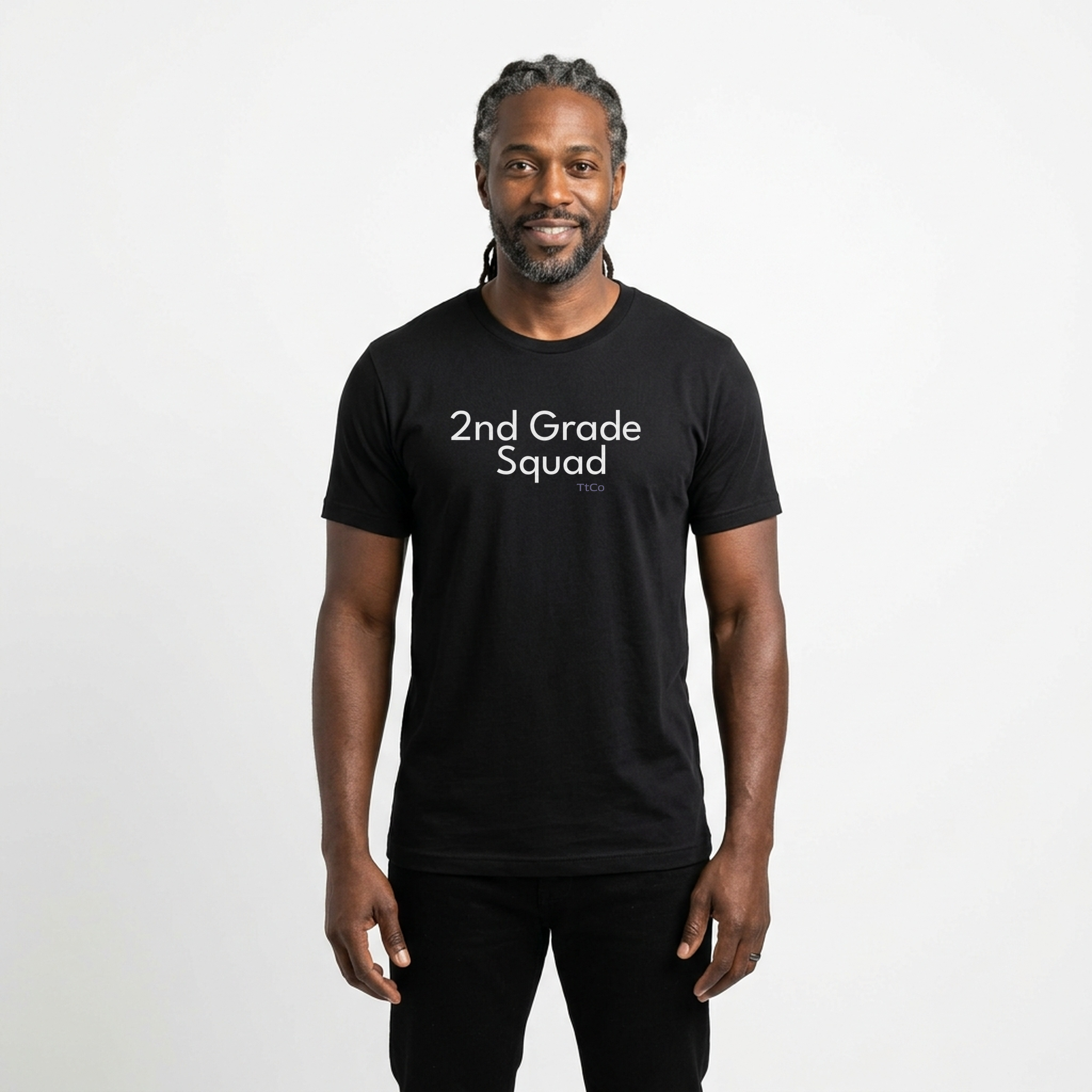 Malik wearing the 2nd Grade Squad T-shirt from TtCo with the design centered on the front.