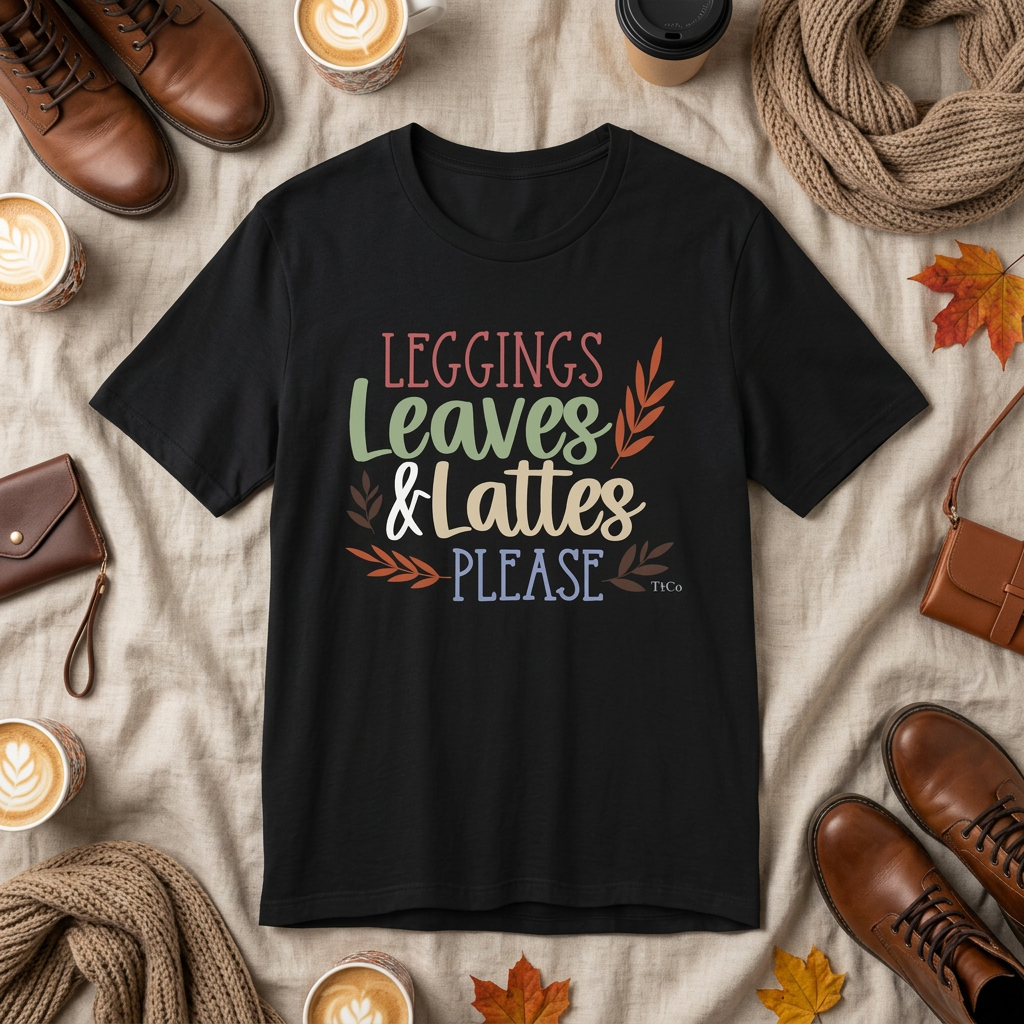 TtCo | Leggings, Leaves & Lattes Please T-Shirt
