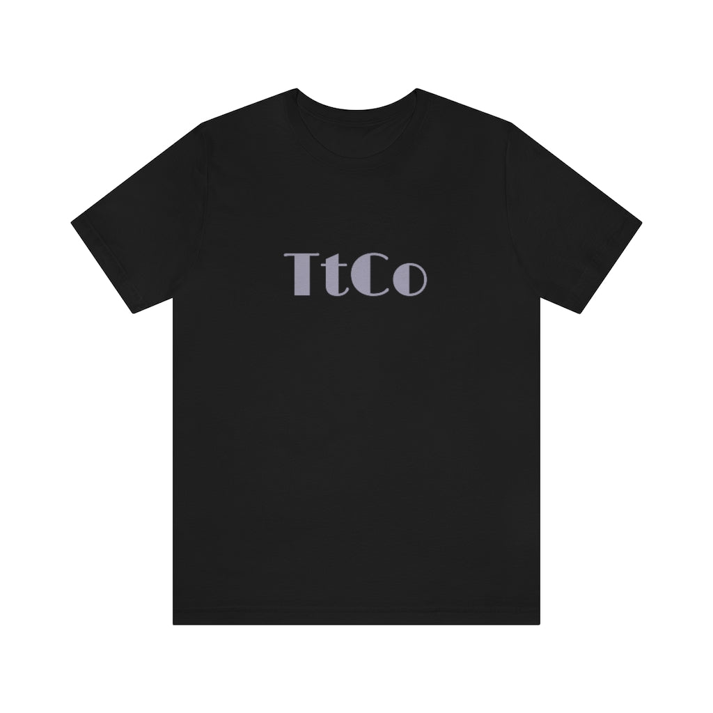 A black crew neck t-shirt with the logo 'TtCo' printed across the chest.